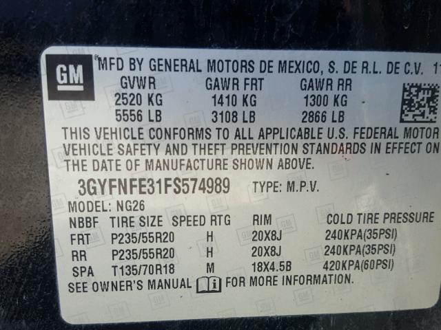 3GYFNFE31FS574989 - 2015 CADILLAC SRX PERFOR 黑色 照片 10