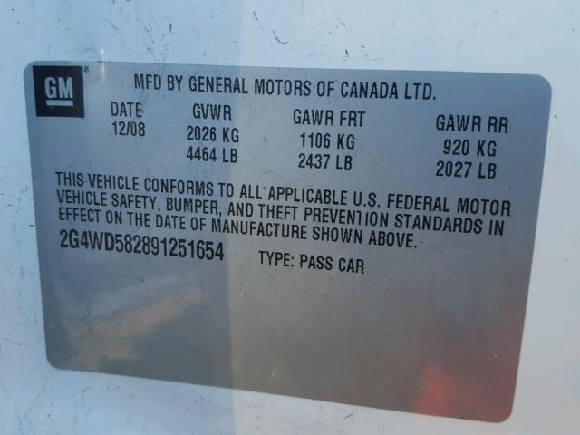 2G4WD582891251654 - 2009 BUICK LACROSSE C WHITE photo 10