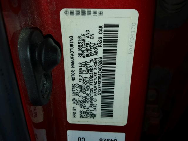 5Y2SP6E06AZ403266 - 2010 PONTIAC VIBE RED photo 10