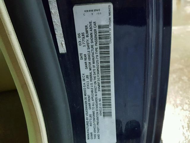 3VWRF31Y36M322579 - 2006 VOLKSWAGEN NEW BEETLE 蓝色 照片 10