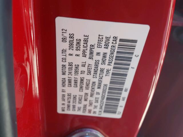 JH4CU2F46DC000336 - 2013 ACURA TSX RED photo 10