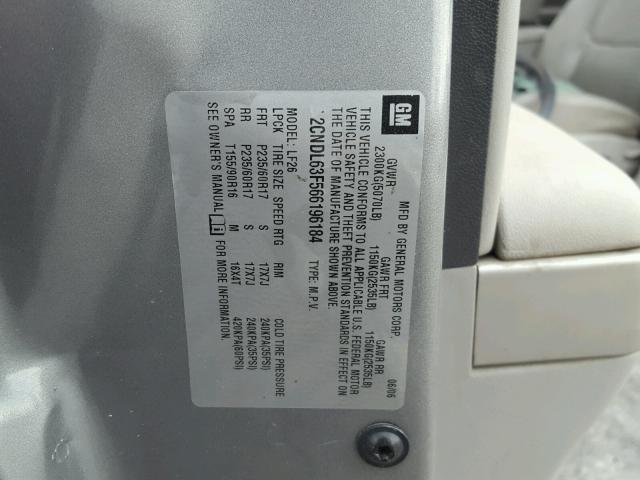 2CNDL63F566196184 - 2006 CHEVROLET EQUINOX LT GRAY photo 10