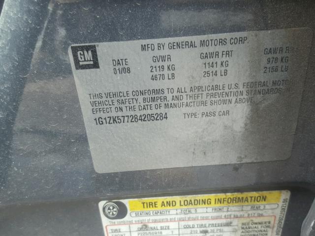 1G1ZK577284205284 - 2008 CHEVROLET MALIBU LTZ 灰色 照片 10