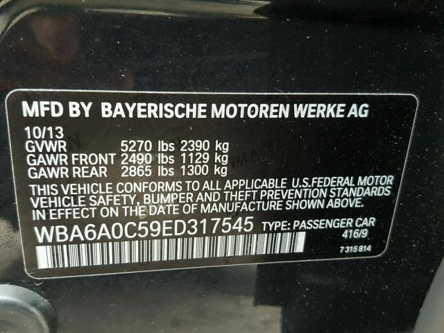 WBA6A0C59ED317545 - 2014 BMW 640 I BLACK photo 10