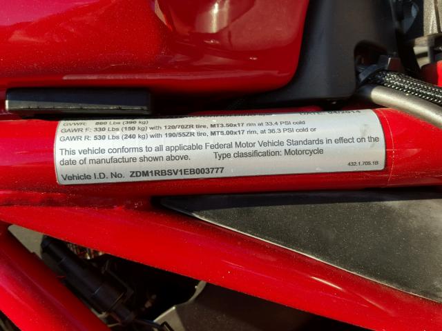 ZDM1RBSV1EB003777 - 2014 DUCATI MONSTER 12 RED photo 10