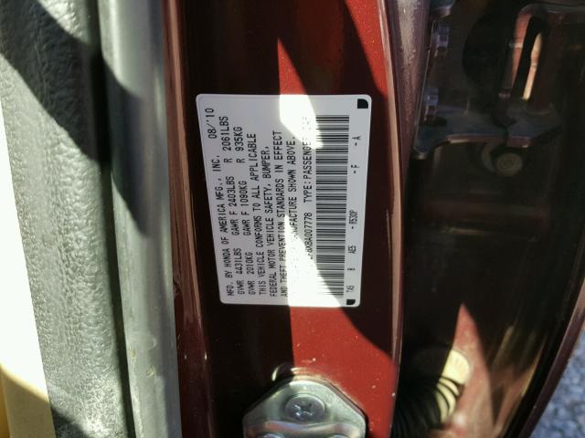 1HGCP2F8XBA007778 - 2011 HONDA ACCORD EXL MAROON photo 10