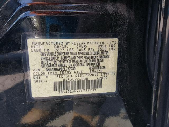 3N1AB6AP6CL777239 - 2012 NISSAN SENTRA 2.0 BLACK photo 10