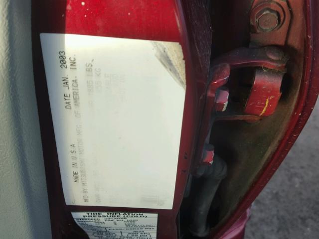 4A3AA46G93E134653 - 2003 MITSUBISHI GALANT RED photo 10