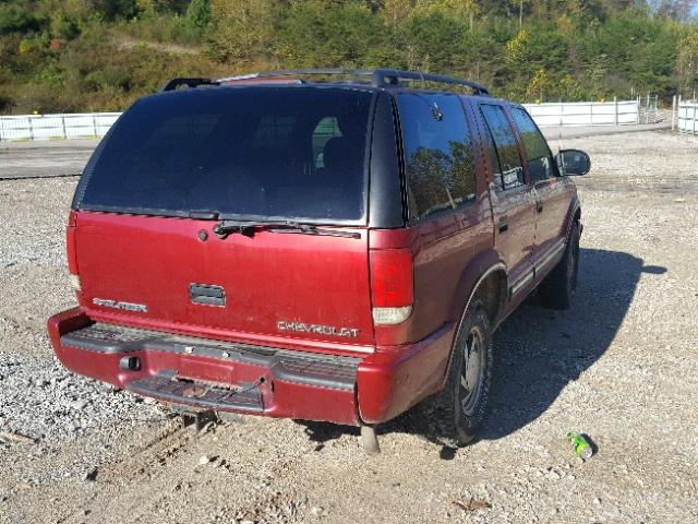 1GNDT13W212114917 - 2001 CHEVROLET BLAZER BURGUNDY photo 4