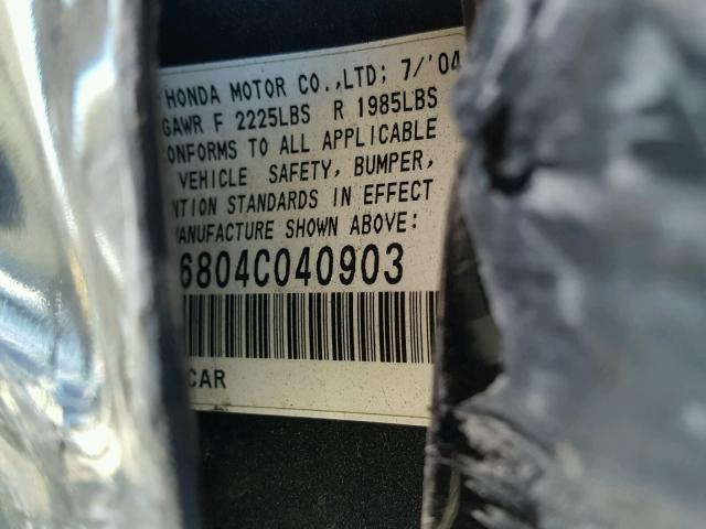 JHMCM56804C040903 - 2004 HONDA ACCORD EX GRAY photo 10