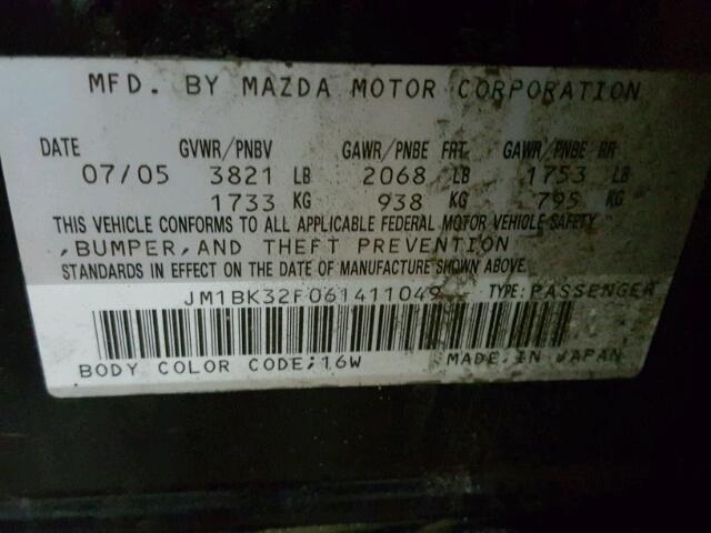 JM1BK32F061411049 - 2006 MAZDA 3 BLACK photo 10