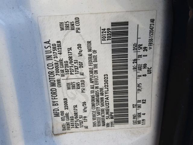 5LMEU27A1YLJ23023 - 2000 LINCOLN NAVIGATOR WHITE photo 10