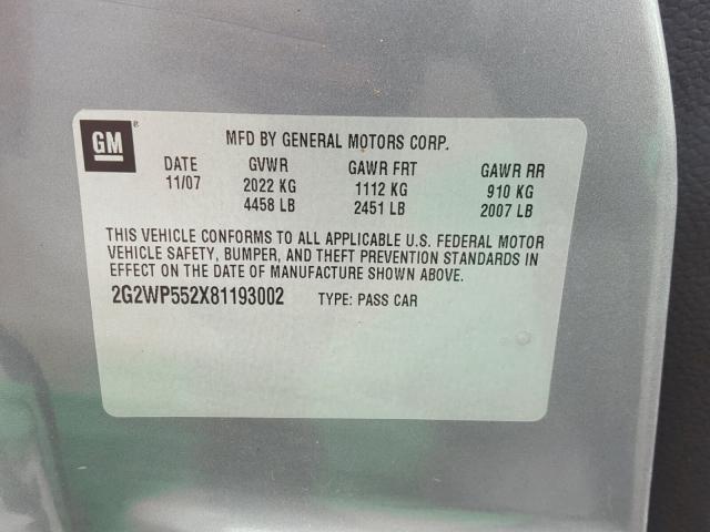 2G2WP552X81193002 - 2008 PONTIAC GRAND PRIX GRAY photo 10