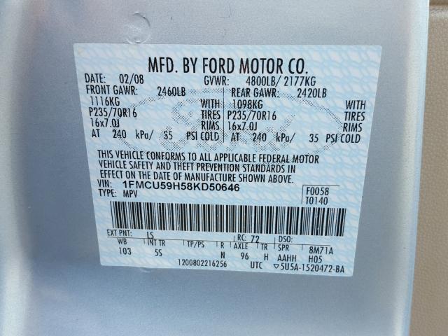 1FMCU59H58KD50646 - 2008 FORD ESCAPE HEV BLUE photo 10