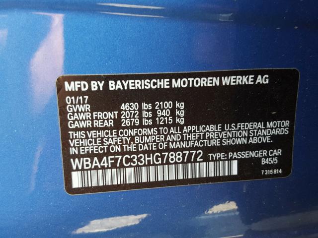 WBA4F7C33HG788772 - 2017 BMW 430I GRAN BLUE photo 10