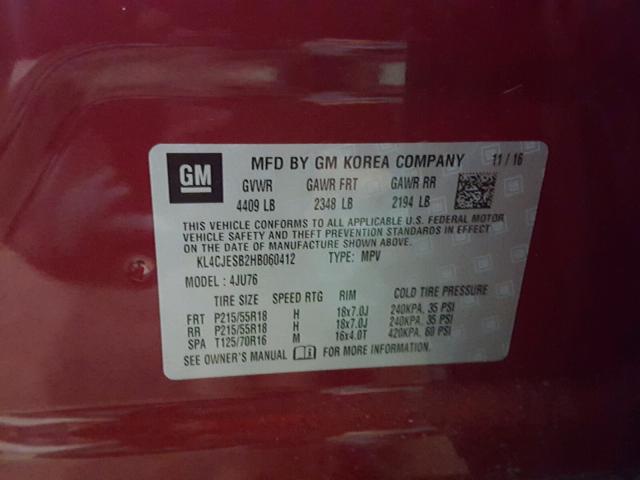 KL4CJESB2HB060412 - 2017 BUICK ENCORE PRE RED photo 10