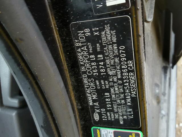 KNADH5A33B6809070 - 2011 KIA RIO BASE BLACK photo 10