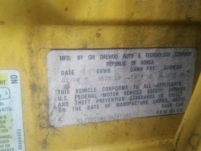 KL1TD56E89B347263 - 2009 CHEVROLET AVEO LS YELLOW photo 10