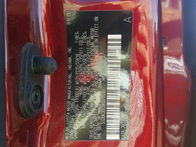 5TDDK3DC9BS018367 - 2011 TOYOTA SIENNA RED photo 10