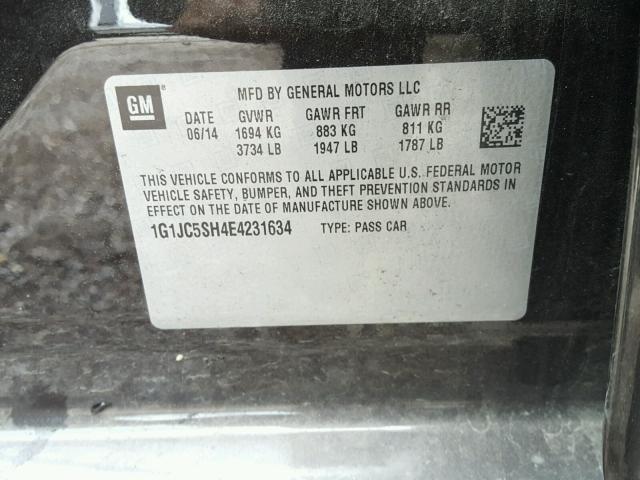 1G1JC5SH4E4231634 - 2014 CHEVROLET SONIC LT CHARCOAL photo 10