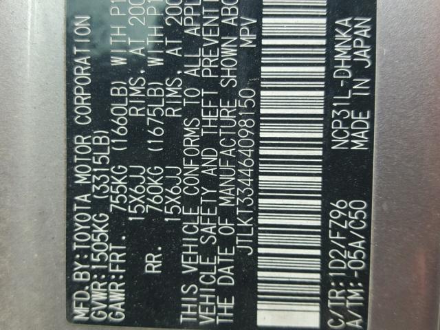 JTLKT334464098150 - 2006 TOYOTA SCION XB Gris foto 10