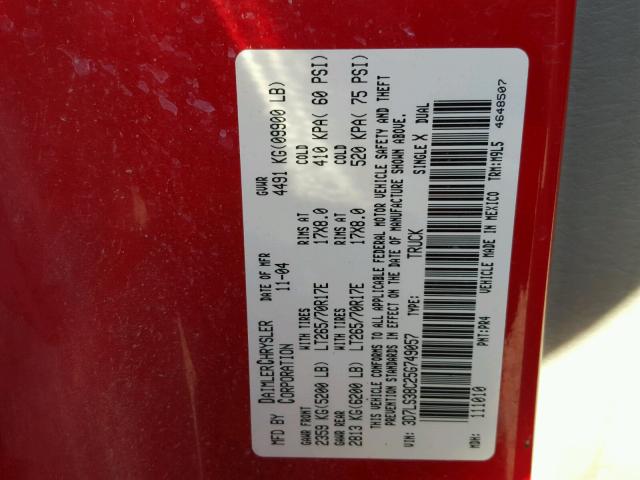 3D7LS38C25G749057 - 2005 DODGE RAM 3500 S RED photo 10