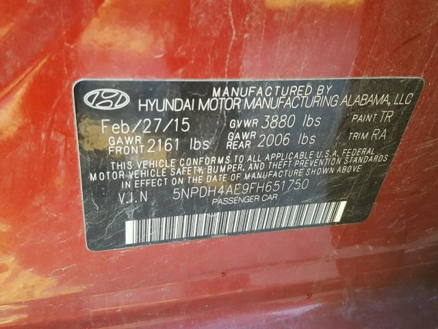 5NPDH4AE9FH651750 - 2015 HYUNDAI ELANTRA SE WHITE photo 10