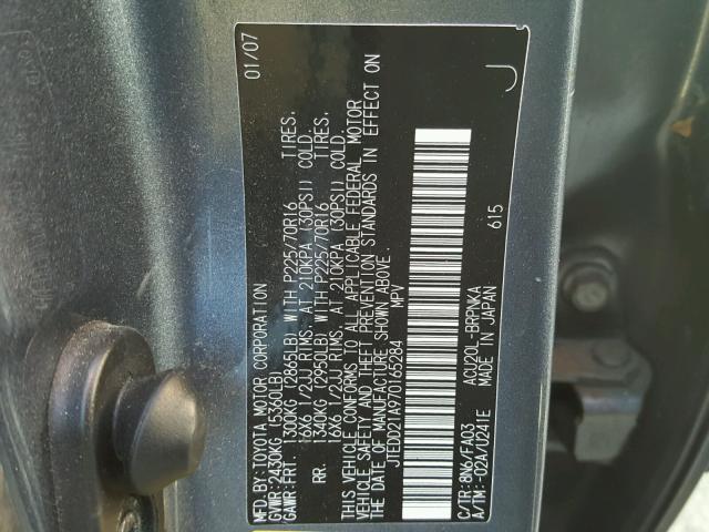 JTEDD21A970165284 - 2007 TOYOTA HIGHLANDER GRAY photo 10