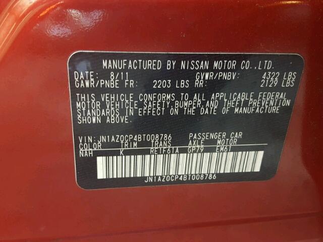 JN1AZ0CP4BT008786 - 2011 NISSAN LEAF SV RED photo 10