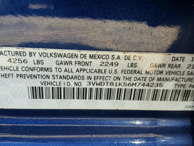 3VWDT81K56M744235 - 2006 VOLKSWAGEN JETTA TDI BLUE photo 10