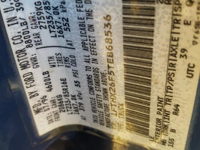 1FTHX26F5TEB68536 - 1996 FORD F250 BLUE photo 10