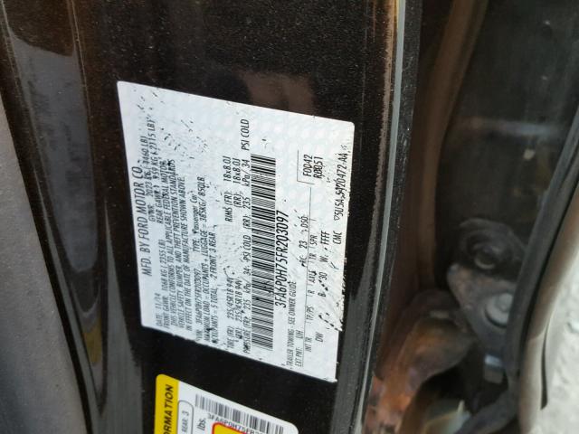 3FA6P0H75FR203097 - 2015 FORD FUSION SE BLACK photo 10