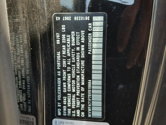 WVWFA71F78V015564 - 2008 VOLKSWAGEN EOS LUX 黑色 照片 10