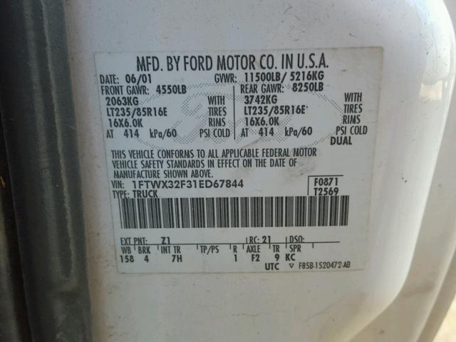 1FTWX32F31ED67844 - 2001 FORD F350 SUPER WHITE photo 10