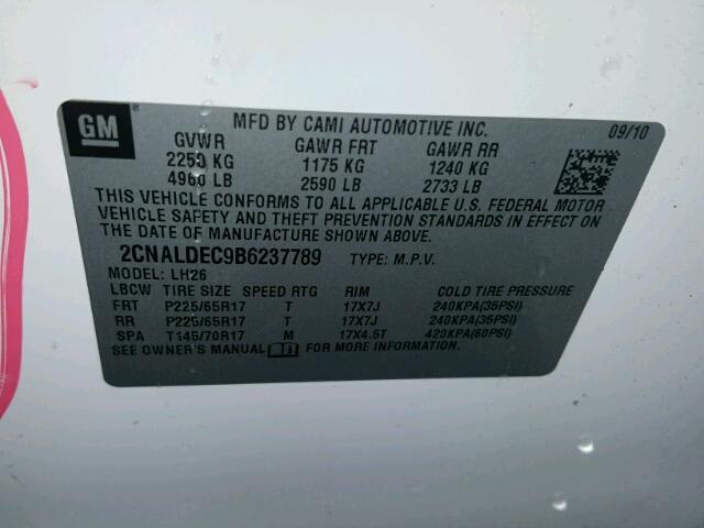 2CNALDEC9B6237789 - 2011 CHEVROLET EQUINOX LT WHITE photo 10