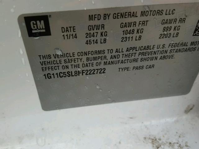 1G11C5SL8FF222722 - 2015 CHEVROLET MALIBU 1LT 奶油色 照片 10