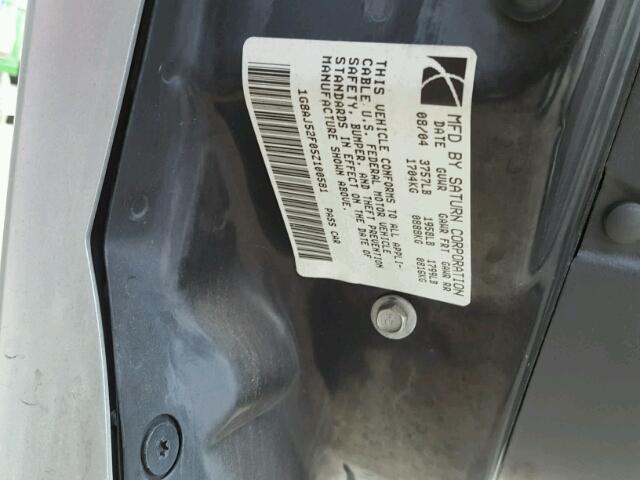 1G8AJ52F05Z100581 - 2005 SATURN ION LEVEL SILVER photo 10