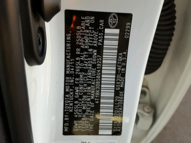 4T1BK3DB5BU419257 - 2011 TOYOTA AVALON BAS Ağ foto 10