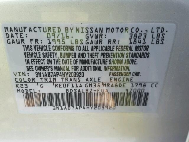 3N1AB7AP4HY203920 - 2017 NISSAN SENTRA SILVER photo 10