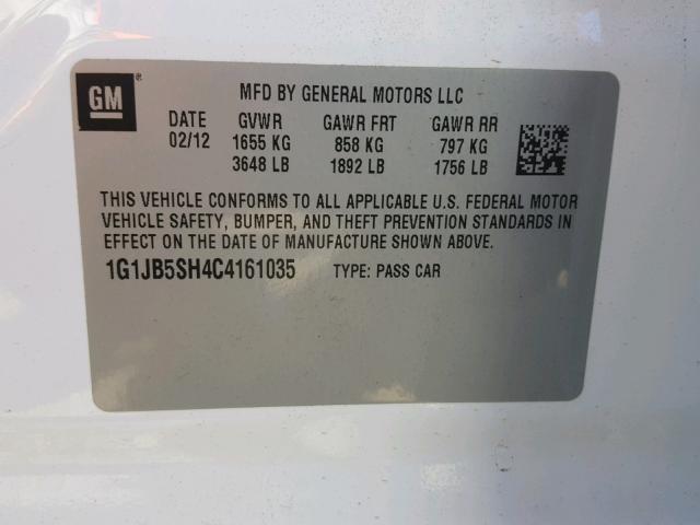 1G1JB5SH4C4161035 - 2012 CHEVROLET SONIC LS WHITE photo 10