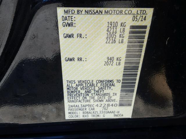 1N4AL3AP9EC422840 - 2014 NISSAN ALTIMA 2.5 BLACK photo 10