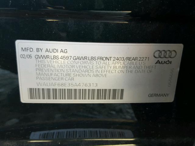 WAUAF68E35A476313 - 2005 AUDI A4 2.0T GREEN photo 10