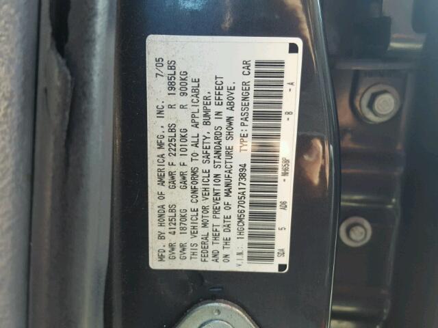 1HGCM56705A173894 - 2005 HONDA ACCORD EX CHARCOAL photo 10