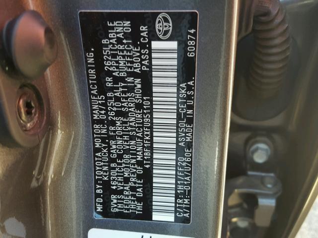 4T1BF1FKXFU951101 - 2015 TOYOTA CAMRY LE 灰色 照片 10