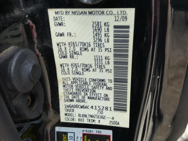1N6AD0CW6AC415281 - 2010 NISSAN FRONTIER K BLACK photo 10