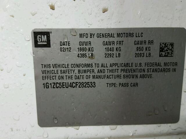 1G1ZC5EU4CF282533 - 2012 CHEVROLET MALIBU 1LT 白色 照片 10