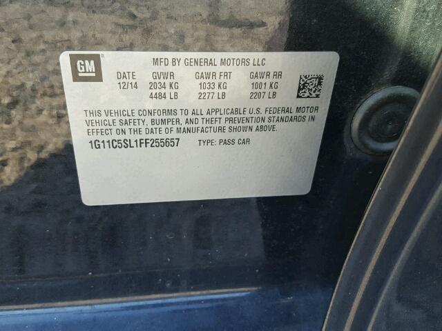 1G11C5SL1FF255657 - 2015 CHEVROLET MALIBU 1LT 黑色 照片 10