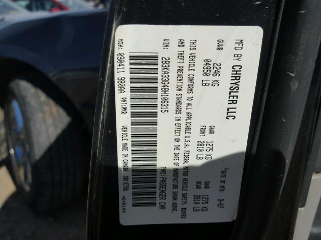 2B3KA33G48H106315 - 2008 DODGE CHARGER SX BLACK photo 10