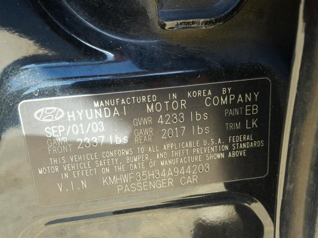 KMHWF35H34A944203 - 2004 HYUNDAI SONATA BLACK photo 10