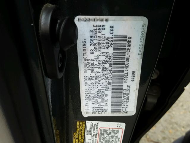 4T1BF32K54U065251 - 2004 TOYOTA CAMRY LE GREEN photo 10